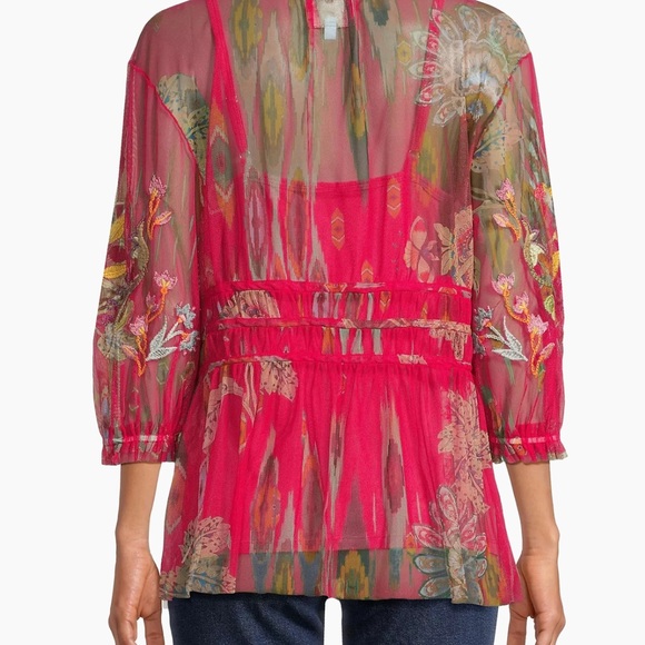 Johnny Was Feather Lark Floral Tieneck Blouse L NWT - Picture 8 of 11